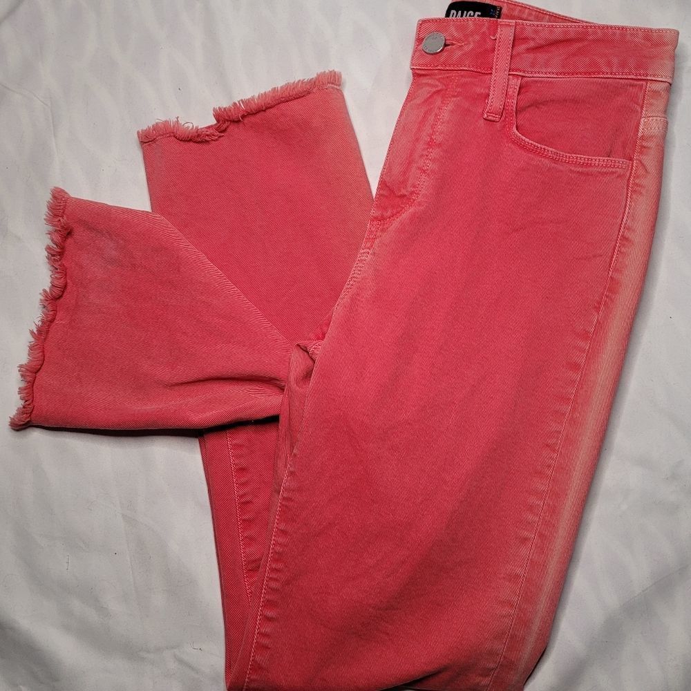 PAIGE Hoxton Pink Straight Ankle Flare Women's Casual Jeans Pants
